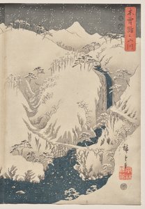 Fjell og elv på Kiso Road av Utagawa Hiroshige