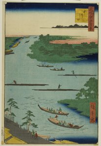 Munningen av Nakawaga-elven (Nakagawaguchi), fra serien «Hundre berømte utsikter over Edo (Meisho Edo hyakkei)» av Utagawa Hiroshige