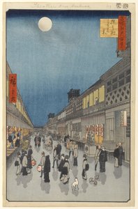 Night View of Saruwaka-machi, nr. 90 fra One Hundred Famous Views of Edo, 1856 (treblokktrykk) av Utagawa Hiroshige