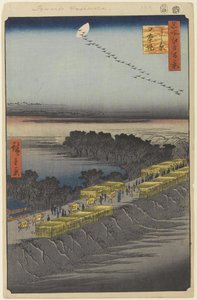 Nihon Embankment, Yoshiwara, nr. 100 fra One Hundred Famous Views of Edo, 1857 (treblokktrykk) av Utagawa Hiroshige