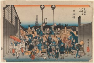 Nihonbashi, fra serien: Tokaido go ju san tsugi no uchi, 1833-34 eller senere (treblokktrykk) av Utagawa Hiroshige