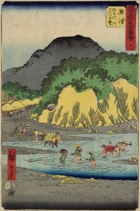 No.18 foten av Mount Satta ved Okitsu-elven, Okitsu, juli 1855