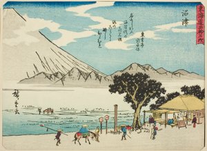 Numazu, fra serien "Fifty-three Stations of the Tokaido (Tokaido gojusan tsugi)," også kjent som Tokaido med dikt (Kyoka iri Tokaido) av Utagawa Hiroshige