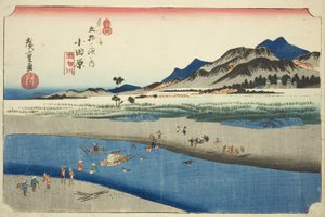 Odawara: The Sakawa River (Odawara, Sakawagawa), fra serien "Fifty-three Stations of the Tokaido Road (Tokaido gojusan tsugi no uchi)," også kjent som Hoeido Tokaido av Utagawa Hiroshige