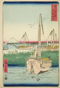 Utenfor Tsukuda Island i den østlige hovedstaden (Toto Tsukuda oki), fra serien "Thirty-six Views of Mount Fuji (Fuji sanjurokkei)" av Utagawa Hiroshige