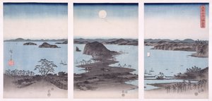 Panorama av utsikt over Kanazawa under fullmåne, fra serien 