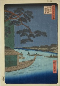 Pine f Sutto s Plan d Umaya, Asakusa River (Asakusa River forsvar furuhester og sult), One Hundred Views of Edo)" av Utagawa Hiroshige