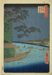 Pine f Sutto s Plan d Mtable, Asakusa River (Asakusa River forsvar furuhester og sult), One Hundred Views of Edo)" av Utagawa Hiroshige