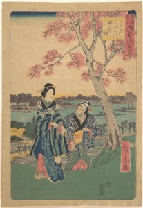 Plommeblomstring i den tredje måneden ved Sumida-elven, fra serien Årlige begivenheter på berømte steder i den østlige hovedstaden (Tōto meisho nenjū gyōji sangatsu sumitagawa waka mōde)