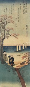 Røde lønneblader ved Kaian-ji-tempelet, høst, 1833-1834