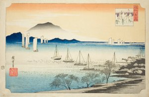 Retsu r Ning Sails at Yabase (Yabase no Kihan), fra serien "Eight ws of Omi" av Utagawa Hiroshige