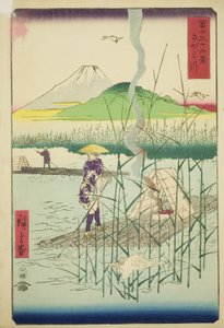 Sagami River (Sagamigawa), fra serien "Thirty-six Views of Mount Fuji (Fuji sanjurokkei)" av Utagawa Hiroshige