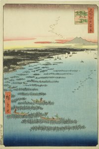 Samezu kjernemedlemmer fra Shinagawa (sørlige Shinagawa Samezu-kysten), fra seriens "Ridge dre d fa net s view ws of Edo (One hundred famous sights of Edo)" av Utagawa Hiroshige
