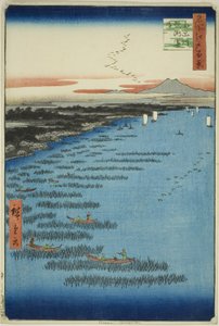 Samezu kjernemedlemmer fra Shinagawa (sørlige Shinagawa Samezu-kysten), fra seriens "Ridge dre d fa net s view ws of Edo (One hundred famous sights of Edo)" av Utagawa Hiroshige
