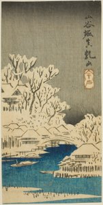Sanya Canal og Matsuchi Hill (Sanyabori Matsuchiyama), del av et ark fra serien "Cutouts of Famous Places in Edo (Harimaze Koto meisho)" av Utagawa Hiroshige