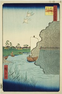 Scattered Pines on the Tone River (Tonegawa Barabara-matsu), fra serien "One Hundred Famous Views of Edo (Meisho Edo hyakkei)" av Utagawa Hiroshige