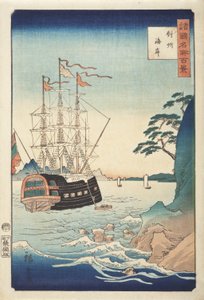Seashore i Taish fra serien One Hundred Views of Celebrated Places in Various Provinces, ca. 1850 (farget treblokktrykk)