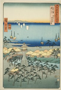 Settsu Project: Idemi Bea ch at Sumiyoshi (Settsu, Sumiyoshi Demi no Hama), fra serienーOh d Plawinses av Utagawa Hiroshige