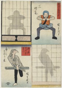 Shadow Figures of a Lantern and a Hawk, ca. 1842 (farget treblokktrykk)