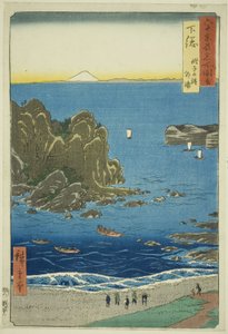 Shimosa Province: The Outer Bay at Choshi Beach (Shimosa, Choshi no hama Toura), fra serien "Famous Places in the Sixty-odd Provinces (Rokujuyoshu meisho zue)" av Utagawa Hiroshige