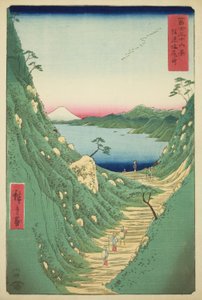 Shiojiri Pass i Shinano-provinsen (Shinano Shiojiri toge), fra serien "Thirty-six Views of Mount Fuji (Fuji sanjurokkei)" av Utagawa Hiroshige