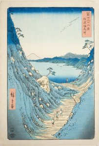 Shiojiri Pass i Shinano-provinsen (Shinano Shiojiri toge), fra serien "Thirty-six Views of Mount Fuji (Fuji sanjurokkei)" av Utagawa Hiroshige