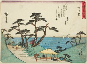 Shirasuka: View of Shiomi Slope (Shirasuka, Shiomizaka no zu), fra serien "Fifty-three Stations of the Tokaido (Tokaido gojusan tsugi)," også kjent som Tokaido med dikt (Kyoka iri Tokaido) av Utagawa Hiroshige