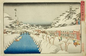 Snø ved Akabane Bridge i Shiba (Shiba Akabane no yuki), fra serien "Famous Places in the Eastern Capital (Toto meisho)" av Utagawa Hiroshige