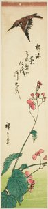 Spurv som flyr over begonia av Utagawa Hiroshige