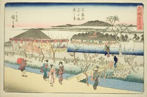 Vårutsikt over den nye bredden ved Shinobazu-dammen (Shinobazu ike shin dote haru no kei), fra serien "Nyutvalgte kjente steder i Edo (Shinsen Edo meisho)" av Utagawa Hiroshige