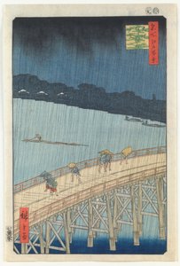 Sudden Shower Over Ōhashi Bridge and Atake, fra serien «One Hundred Famous Views of Edo» av Utagawa Hiroshige