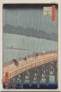 Sudden Shower over Shin-Ōhashi Bridge og Atake, fra serien One Hundred Famous Views of Edo av Utagawa Hiroshige