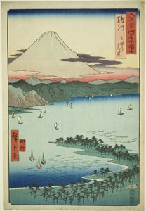 Suruga-provinsen: Pine Grove at Miho (Suruga, Miho no matsubara), fra serien "Famous Places in the Sixty-odd Provinces (Rokujuyoshu meisho zue)" av Utagawa Hiroshige