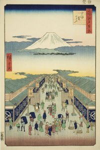 Skrevet av Suruga, fra seriens ``Ridge dre d fa net s view ws of Edo (One Hundred Famous Views of Edo)