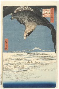 Susaki and the Jmantsubo Plain nær Fukagawa fra Series One Hundred Famous Views of Edo, 1857 (farget treblokktrykk)