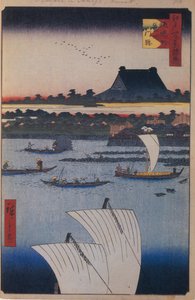 Teppozu og Tsukiji Monzeki-tempelet hundre kjente utsikter over Edo, 1856-1858 av Utagawa Hiroshige