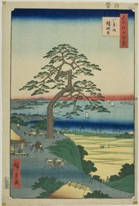 Den rustningshengende furua ved Hakkeizaka (Hakkeizaka Yoroikakematsu), fra serien «Hundre berømte utsikter over Edo (Meisho Edo hyakkei)» av Utagawa Hiroshige