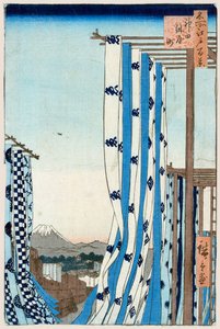 Dyers' District i Kanda Hundred Famous Views of Edo, 1856-1858. av Utagawa Hiroshige