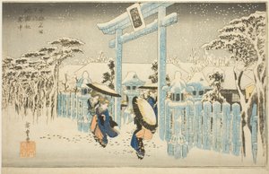 The Gion Temple in Snow (Gionsha setchu), fra serien "Famous Places in Kyoto (Kyoto meisho no uchi)" av Utagawa Hiroshige
