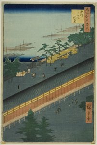 Hallen med trettitre bukter i Fukagawa (Fukagawa Sanjusangendo), fra serien «Hundre berømte utsikter over Edo (Meisho Edo hyakkei)» av Utagawa Hiroshige