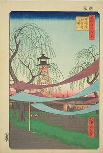 Hatsune-rideplassen ved Bakuro-cho (Bakuro-cho Hatsune no Baba), nr. 6 fra serien quot;One Hundred Famous Views of Edo (Meisho Edo hyakkei)quot; av Utagawa Hiroshige