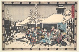 The Loyal League of Forty-seven R?nin (Ch?shingura), Akt XI, nr. 3: The Night Attack Moronao grepet av Ronin av Utagawa Hiroshige