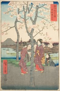 Sumida-vollen i den østlige hovedstaden (Toto Sumida zutsumi), fra serien "Thirty-six Views of Mount Fuji (Fuji sanjurokkei)" av Utagawa Hiroshige