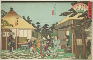 Tagawaya-restauranten foran Daionji (Daionji mae, Tagawaya), fra serien "Famous Restaurants of Edo (Edo komei kaitei zukushi)" av Utagawa Hiroshige