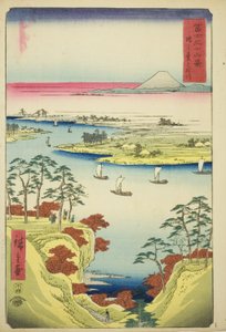 The Tone River at Konodai (Konodai Tonegawa), fra serien "Thirty-six Views of Mount Fuji (Fuji sanjurokkei)" av Utagawa Hiroshige