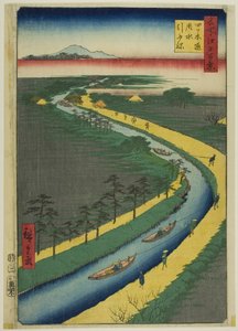 Taubåter langs Yotsugidori-kanalen (Yotsugidori yosui hikifune), fra serien quot;One Hundred Famous Views of Edo (Meisho Edo hyakkei)quot; av Utagawa Hiroshige
