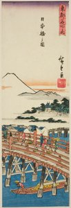 Utsikt over Nihon-broen (Nihonbashi no zu), fra serien "Famous Places in the Eastern Capital (Toto meisho no uchi)" av Utagawa Hiroshige