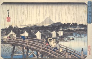 White Rain on the Nihon Bridge, fra serien Famous Places of the Eastern Capital av Utagawa Hiroshige