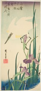 Hvit hegre og iris av Utagawa Hiroshige