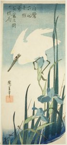 Hvit hegre og iris av Utagawa Hiroshige